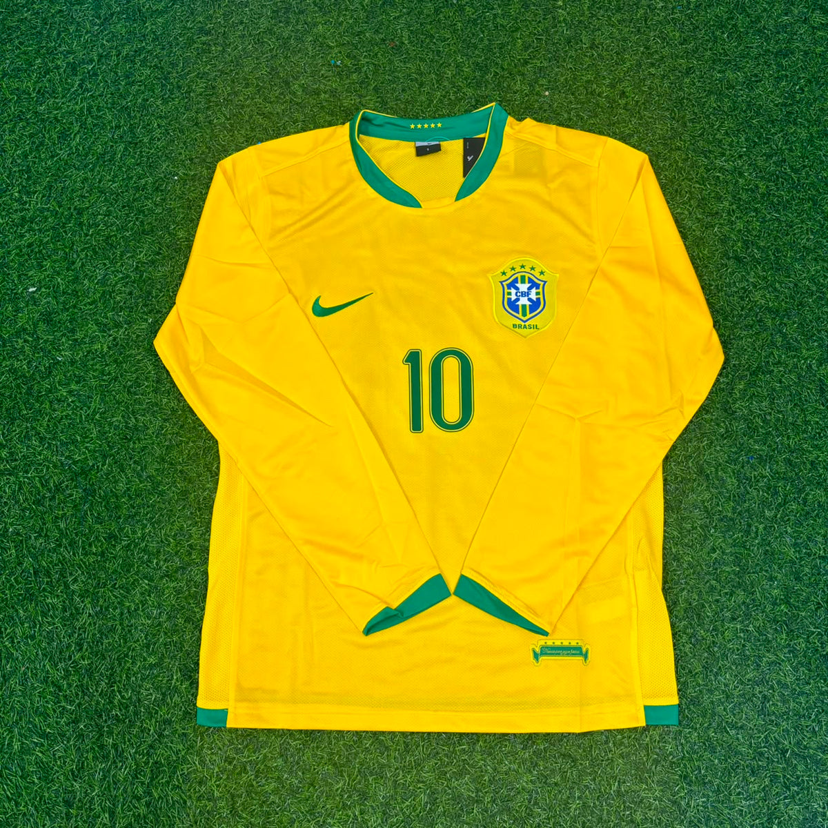 Neymar Jr. #10 Brazil Long Sleeve Retro Football Jersey – Front View