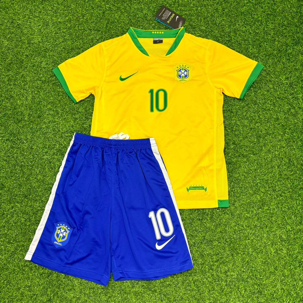 Brazil Retro Kids Football Jersey – Neymar Jr – Front View