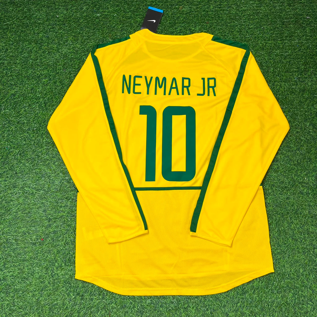 Brazil Yellow Long Sleeve Retro Football Jersey – Neymar Jr – Back View