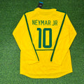 Brazil Yellow Long Sleeve Retro Football Jersey – Neymar Jr – Back View