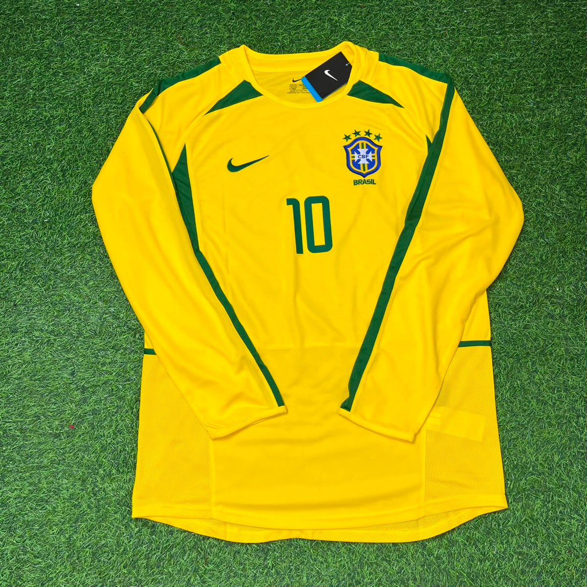 Brazil Yellow Long Sleeve Retro Football Jersey – Neymar Jr – Front View