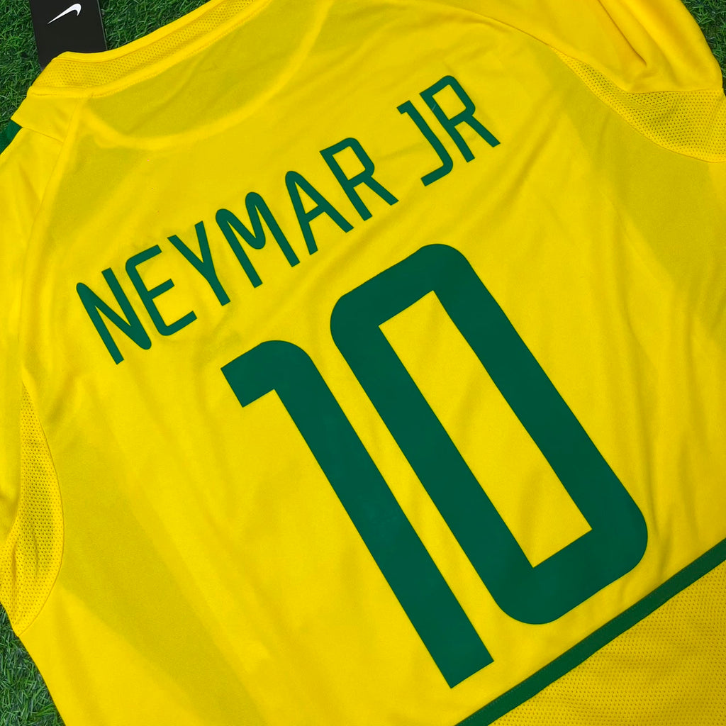 Brazil Yellow Long Sleeve Retro Football Jersey – Neymar Jr – Detailed View