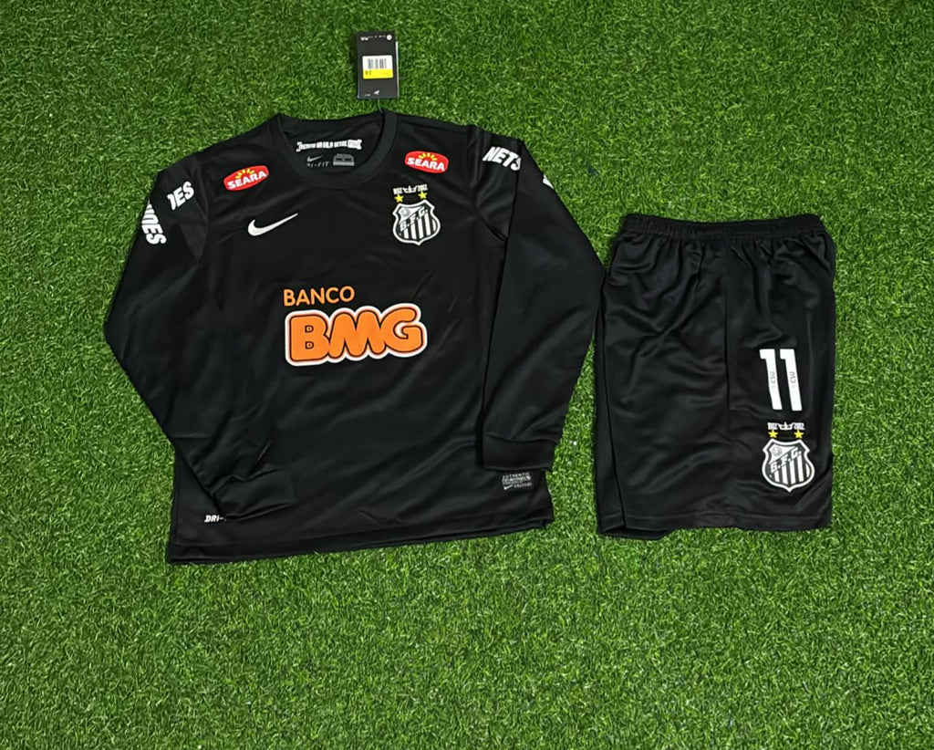 Santos Kids Black Long Sleeve Retro Football Jersey – Neymar Jr – Front View