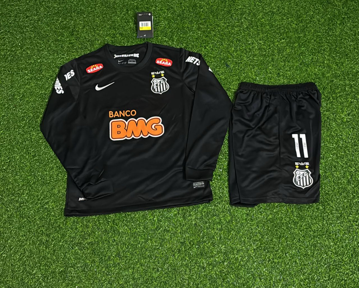 Santos Kids Black Long Sleeve Retro Football Jersey – Neymar Jr – Front View