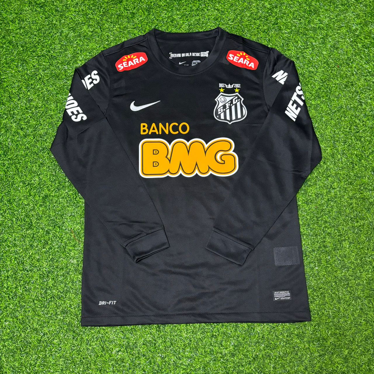 Neymar Jr Santos Black Long Sleeve Retro Football Jersey – Front View