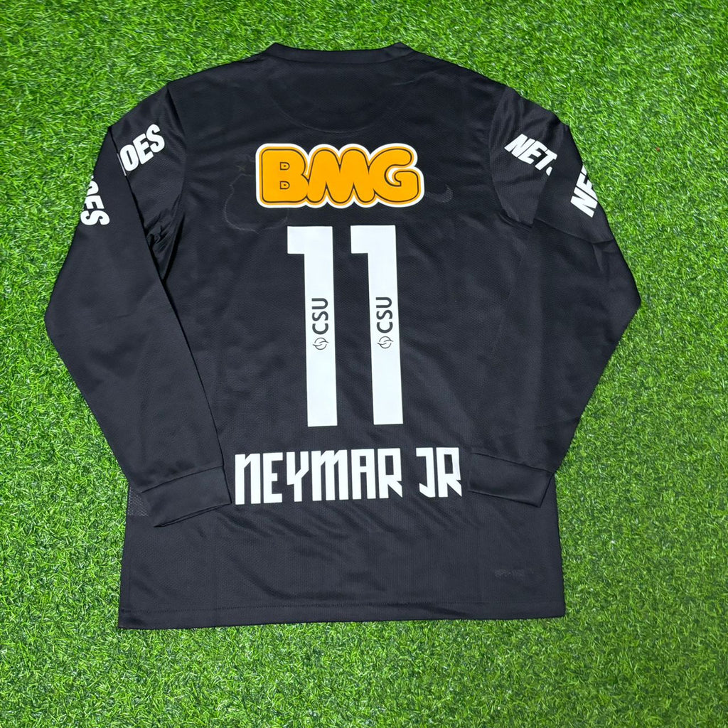 Neymar Jr Santos Black Long Sleeve Retro Football Jersey – Back View