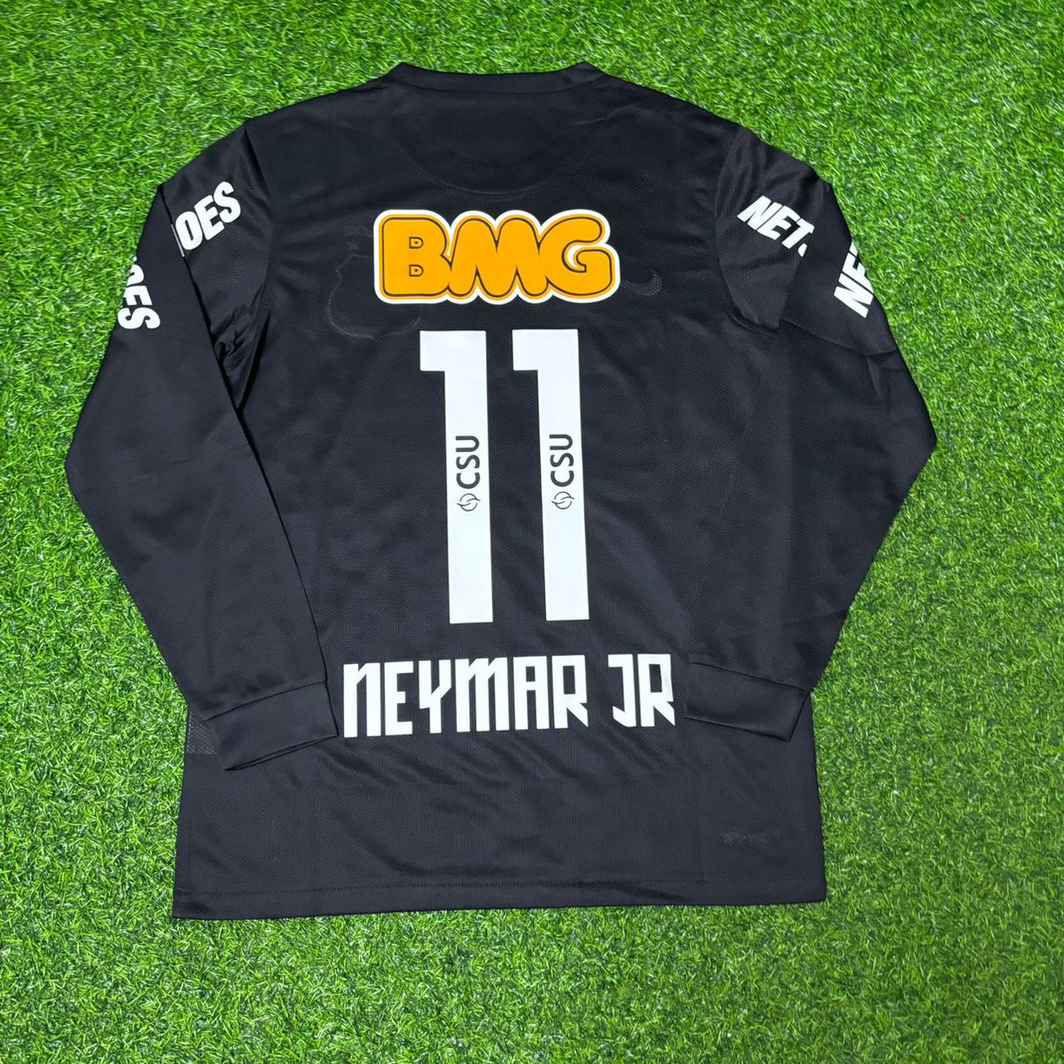 Neymar Jr Santos Black Long Sleeve Retro Football Jersey – Back View