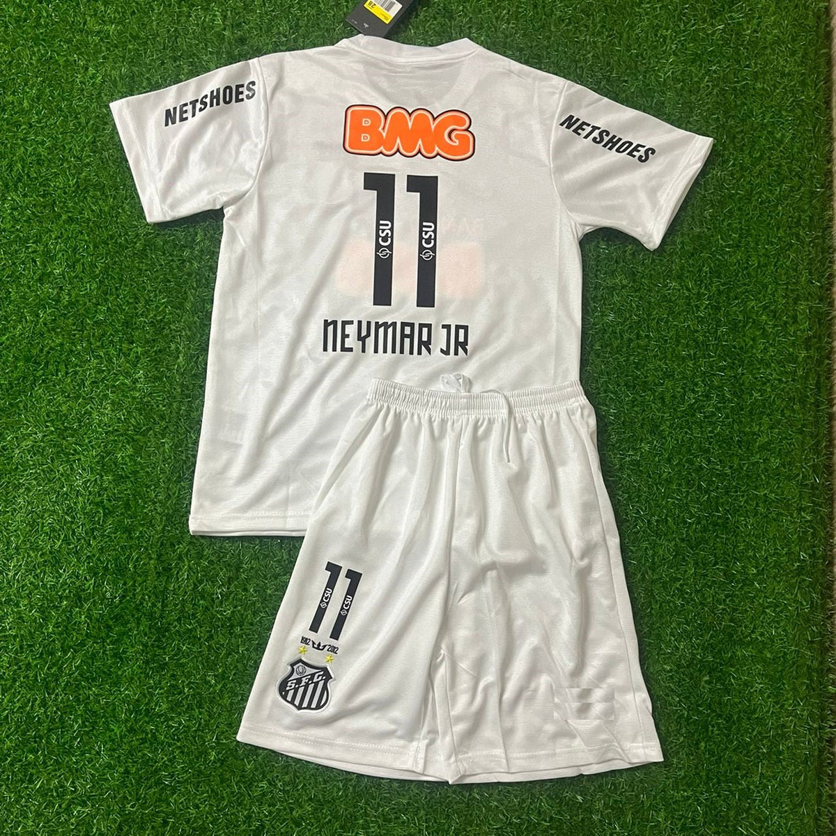 Neymar Jr Santos FC 2013 White Kids Retro Football Jersey Set – Back View