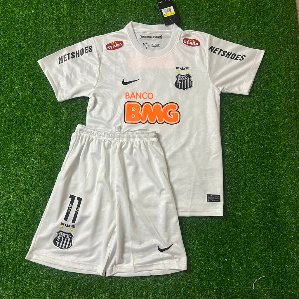 Neymar Jr Santos FC 2013 White Kids Retro Football Jersey Set – Front View