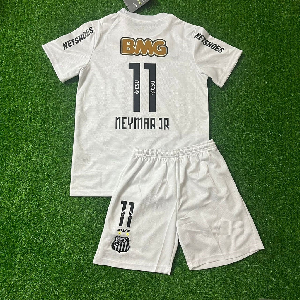 Neymar Jr Santos FC White Kid Children Set Retro Football Jersey – Back View