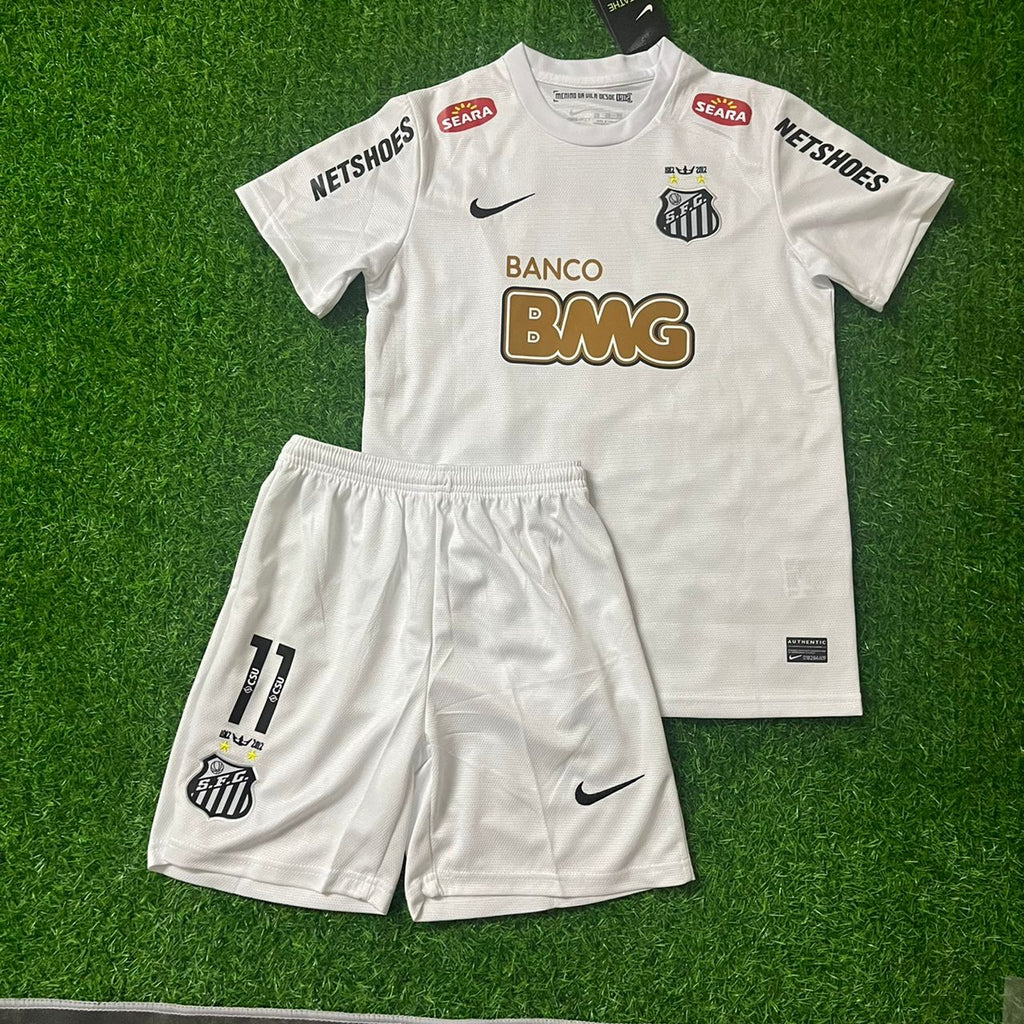 Neymar Jr Santos FC White Kid Children Set Retro Football Jersey – Front View