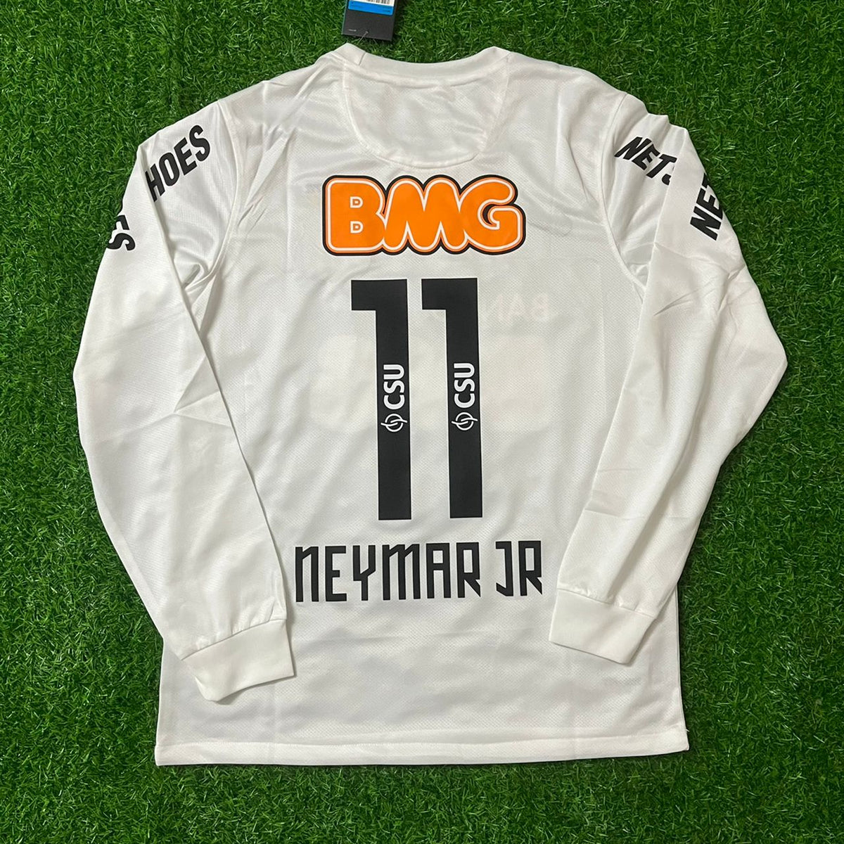 Neymar Jr Santos FC White Retro Long Sleeve Football Jersey – Back View