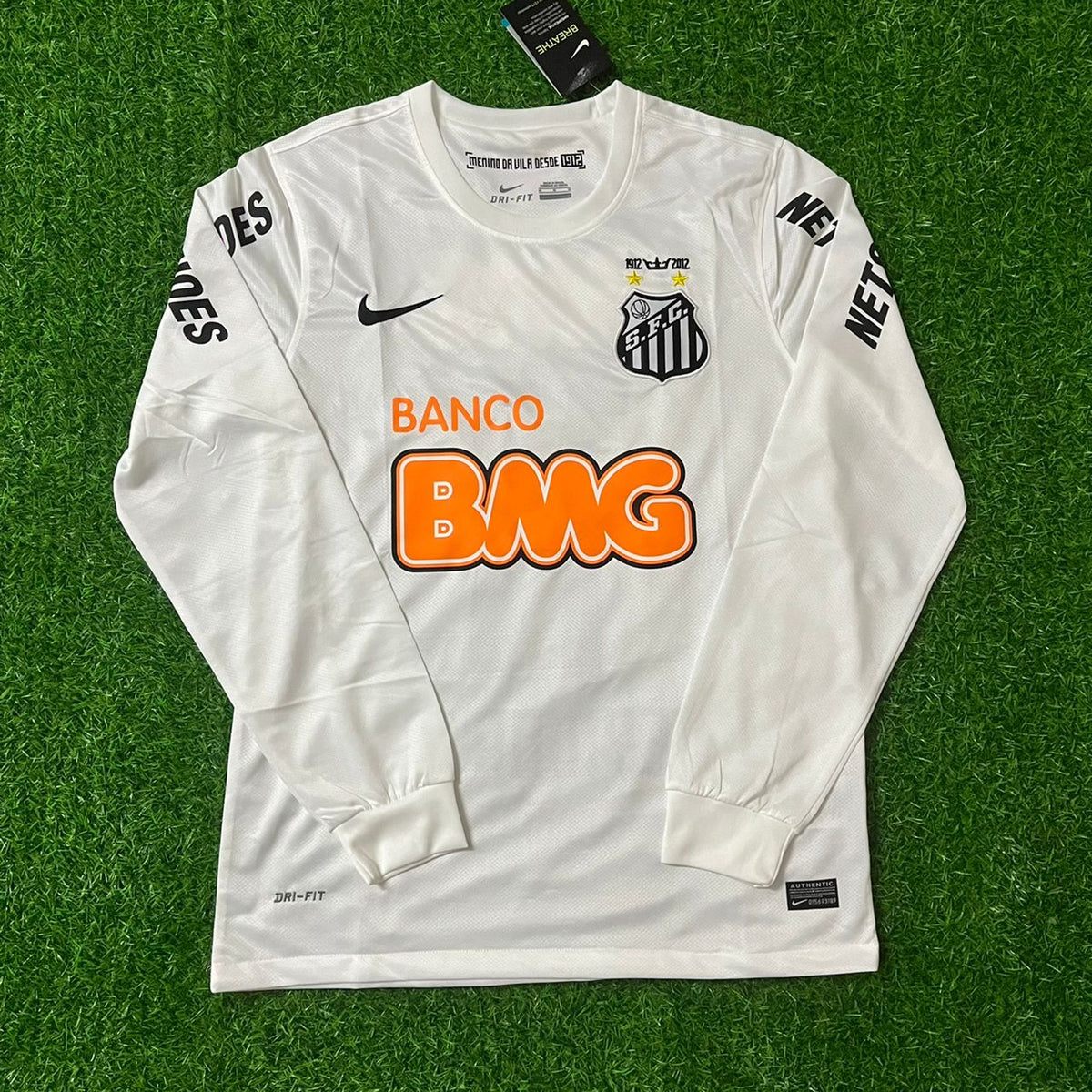 Neymar Jr Santos FC White Retro Long Sleeve Football Jersey – Front View