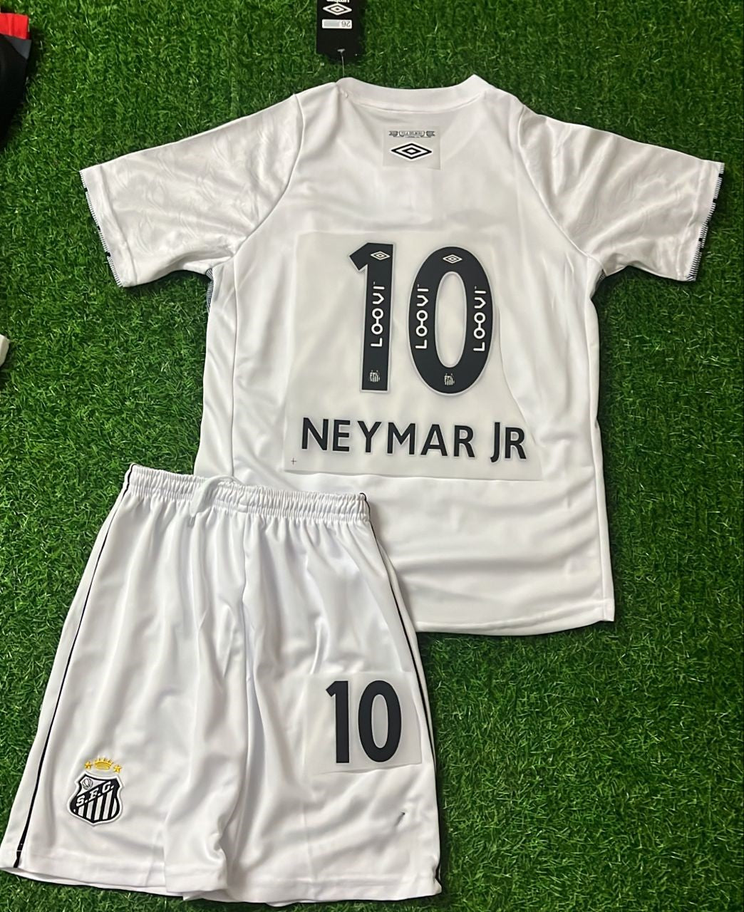 Neymar Jr Santos without Sponsor Kids Kit Jersey KinderTrikot Enfant – Back View