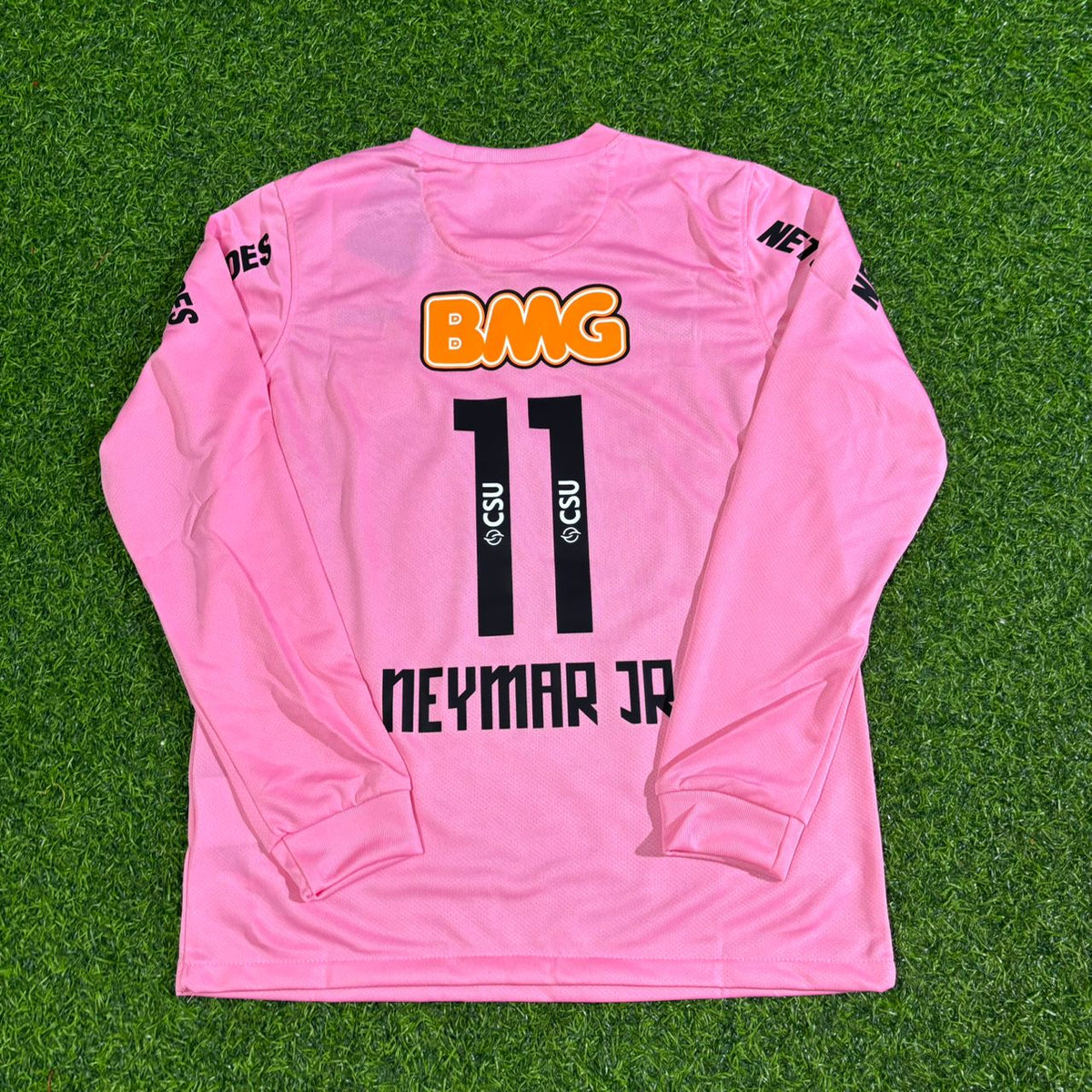 Neymar Jr Santos Kids Pink Long Sleeve Retro Football Jersey – Detailed View