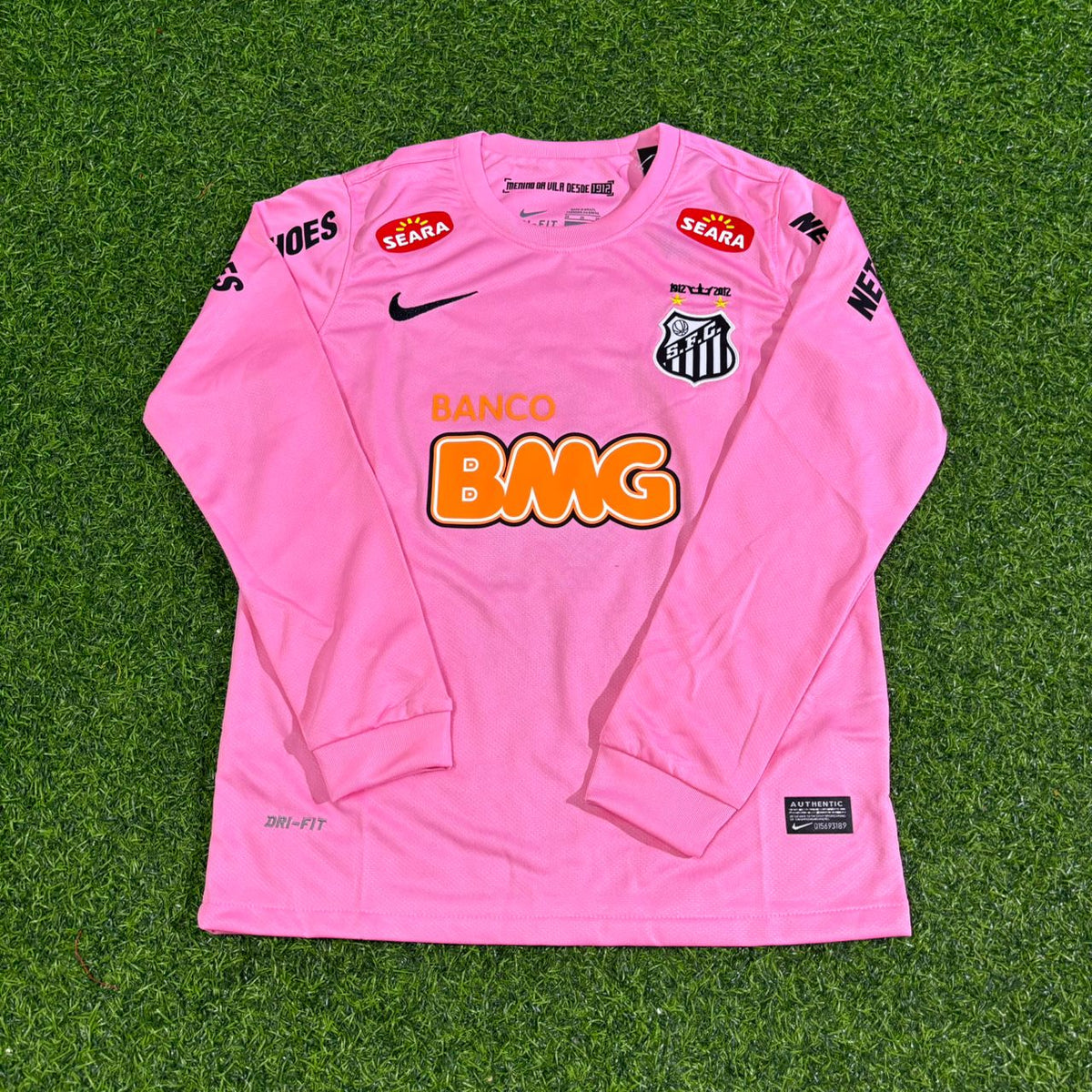 Neymar Jr Santos Pink Long Sleeve Retro Football Jersey – Front View