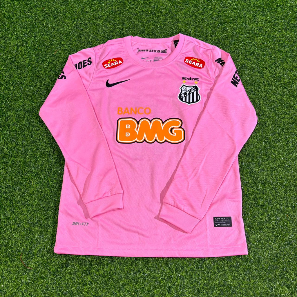 Santos Pink Long Sleeve Retro Football Jersey – Neymar Jr – Front View