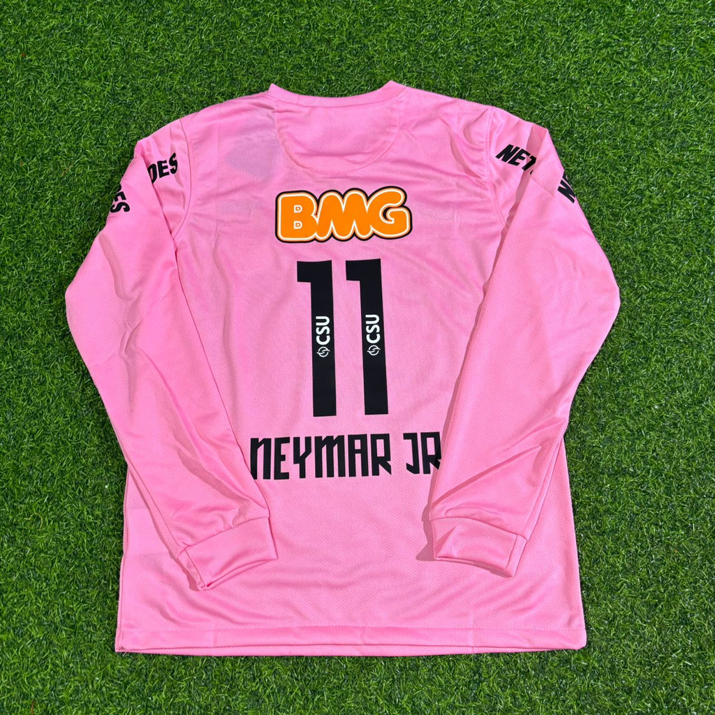 Neymar Jr Santos Pink Long Sleeve Retro Football Jersey – Back View