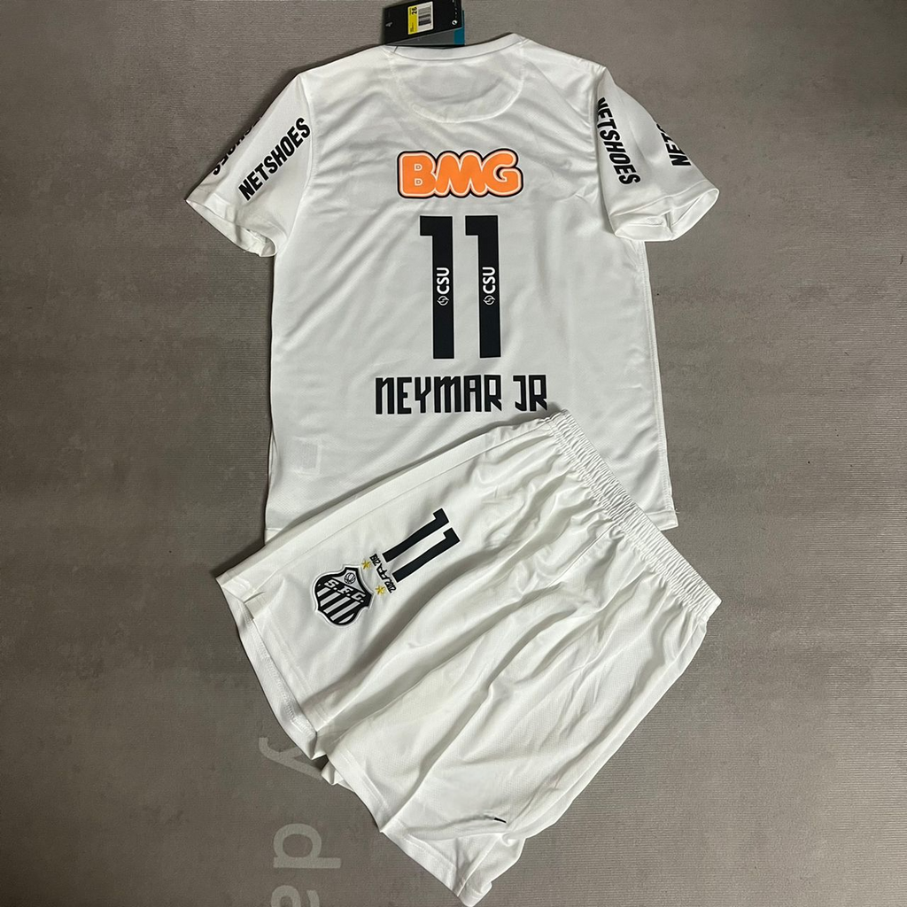 Neymar Jr Santos FC 2013 White Kids Retro Football Jersey Set – 4