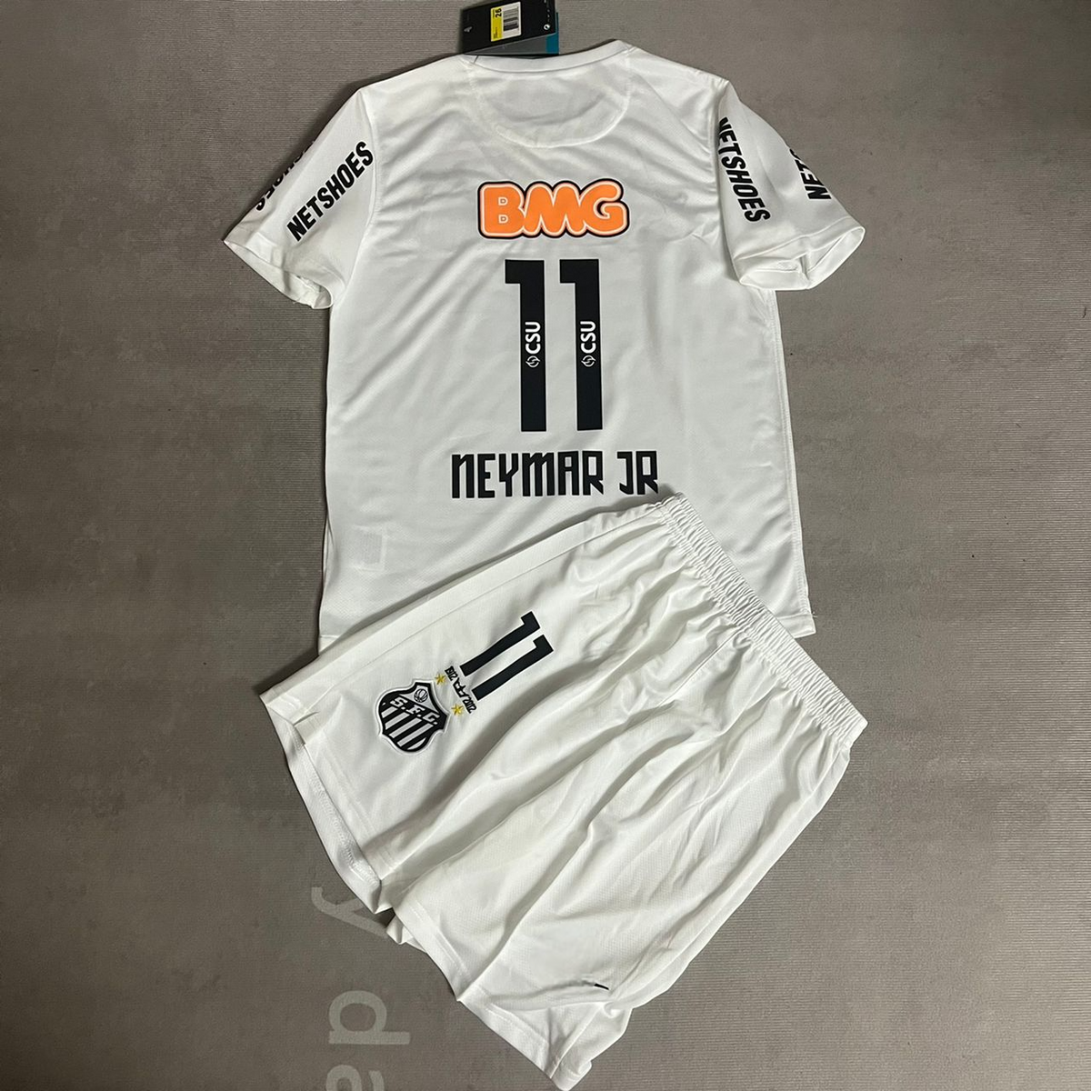 Neymar Jr Santos FC 2013 White Kids Retro Football Jersey Set – 4