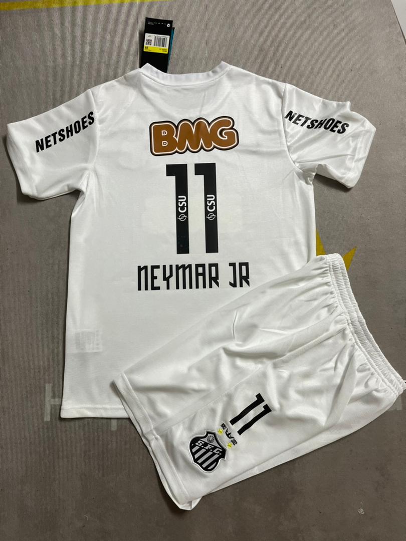 Neymar Jr Santos FC White Kid Children Set Retro Football Jersey – Detailed View