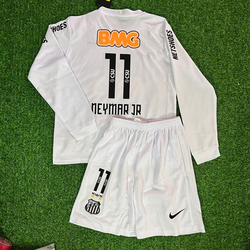 Neymar Jr Santos FC 2013 White Long Sleeve Kids Retro Football Jersey Set – 5