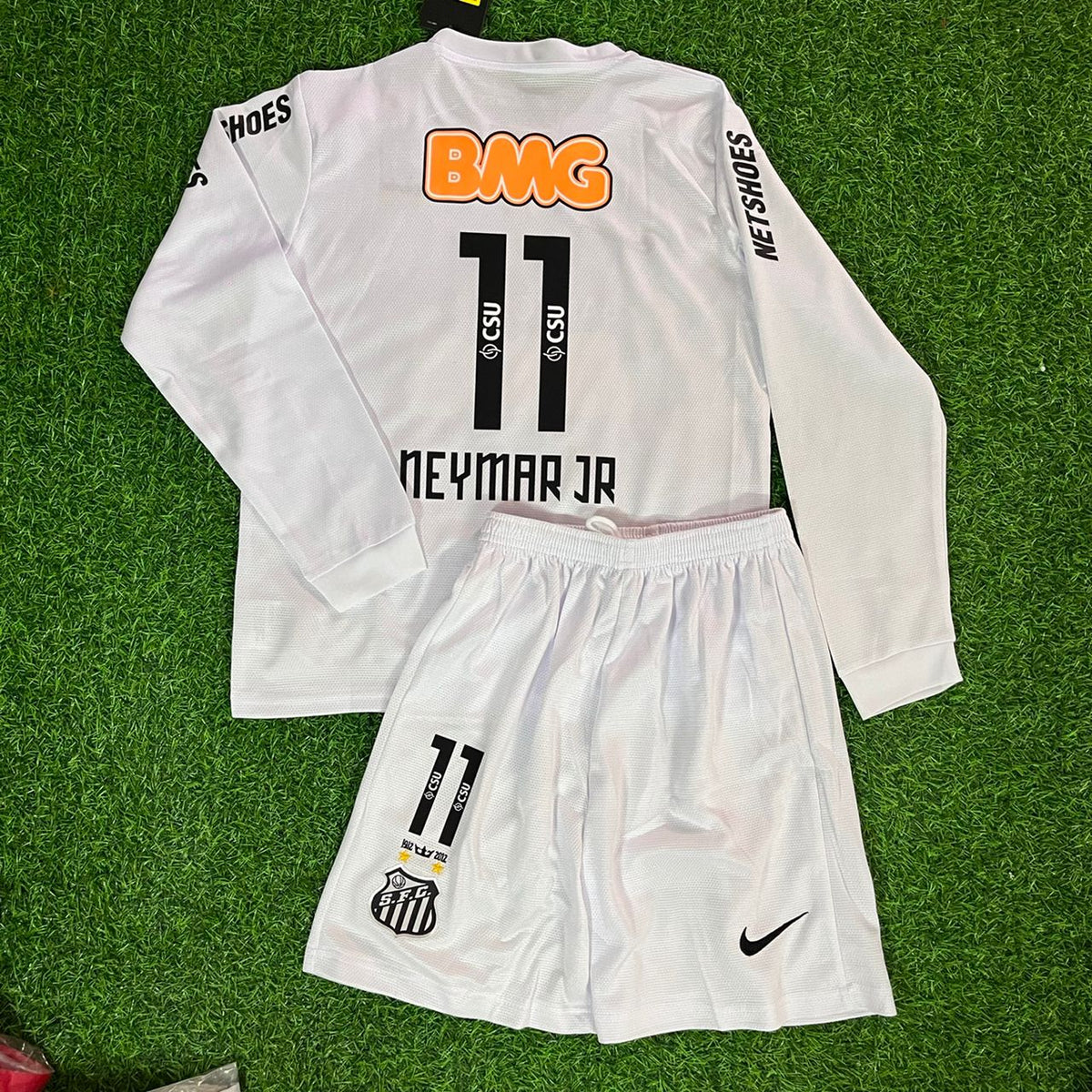 Neymar Jr Santos FC 2013 White Long Sleeve Kids Retro Football Jersey Set – 5