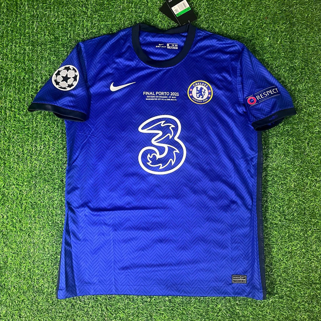 N'Golo Kante Chelsea 2021 Champions League Final Porto Blue Retro Kit Jersey – Front View