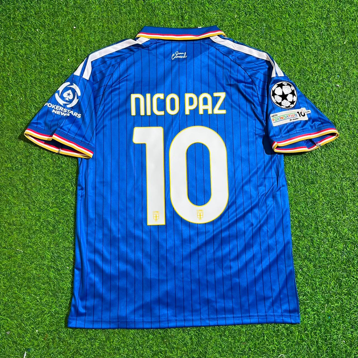 Nico Paz Como 2027 Home Blue Champions League Patch New Season Football Jersey – Back View
