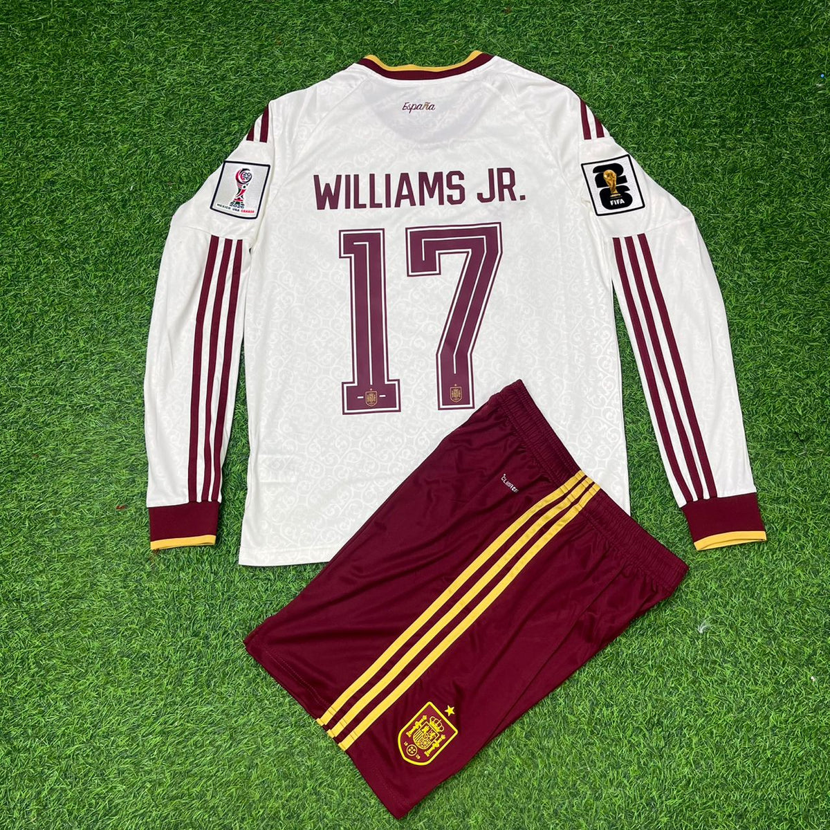 Nico Williams Spain 2026 World Cup Away Long Sleeve Kids Football Jersey – Back View