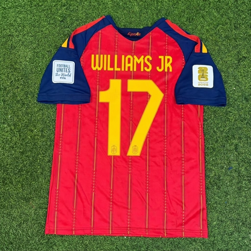 Nico Williams Jr. #17 Spain Two Star 2026 World Cup Champions Home Jersey – Back View