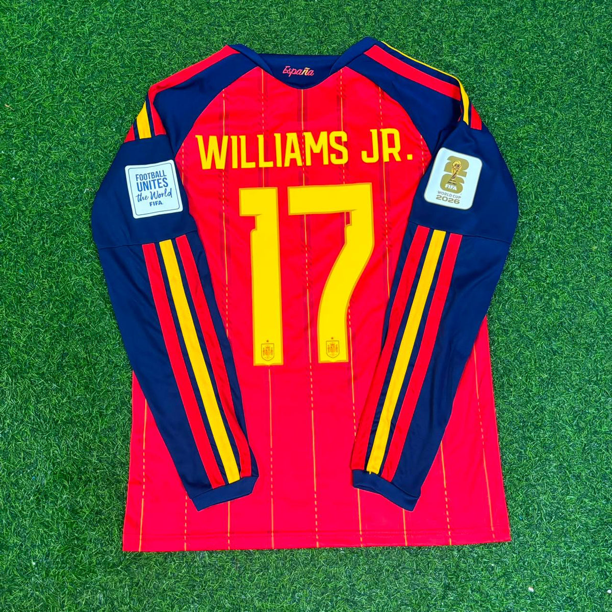 Nico Williams #17 Spain 2026 World Cup Home Long Sleeve Jersey – Back View