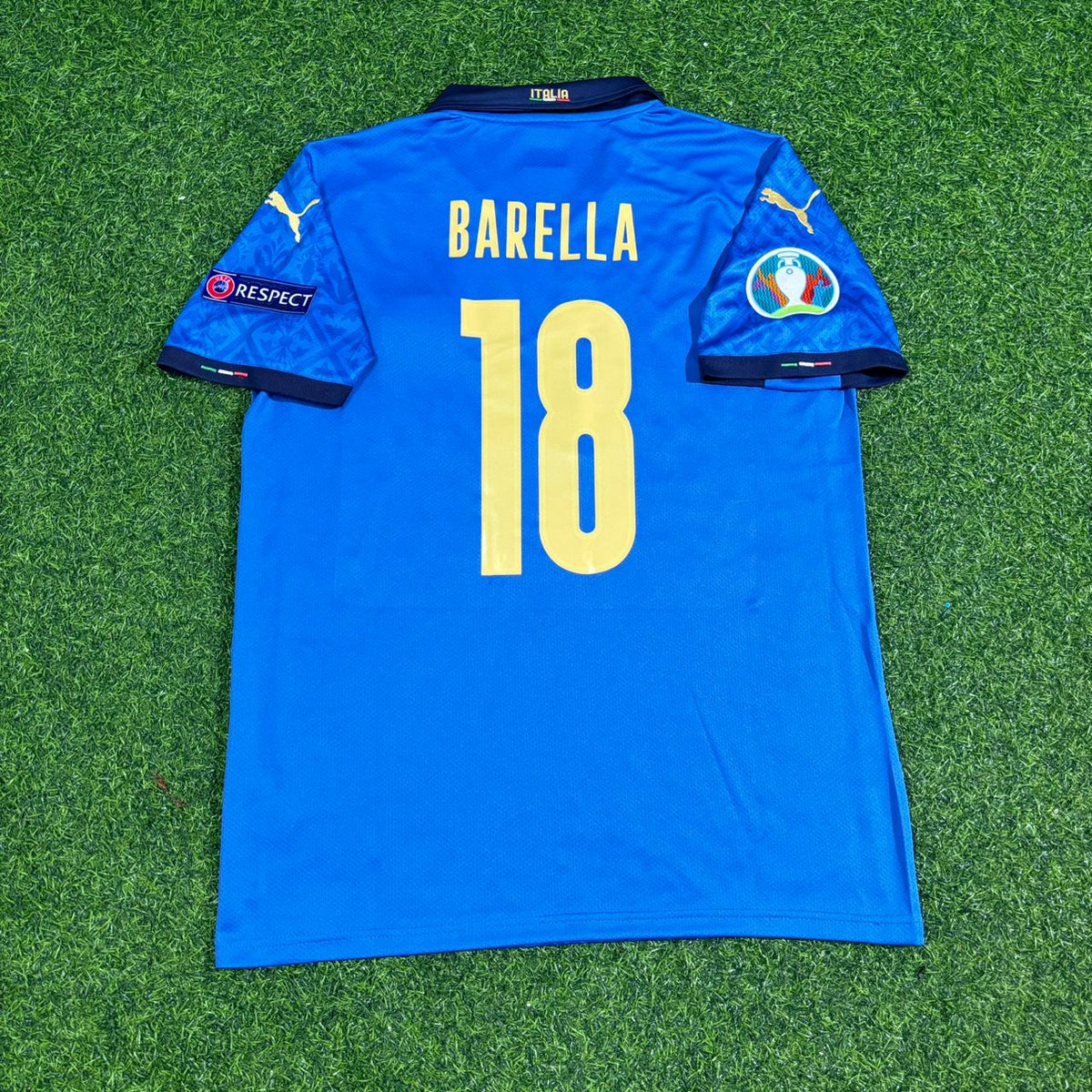 Italy EURO 2020 Final Retro Soccer Jersey – | | – Nicolò Barella #18 – Back View
