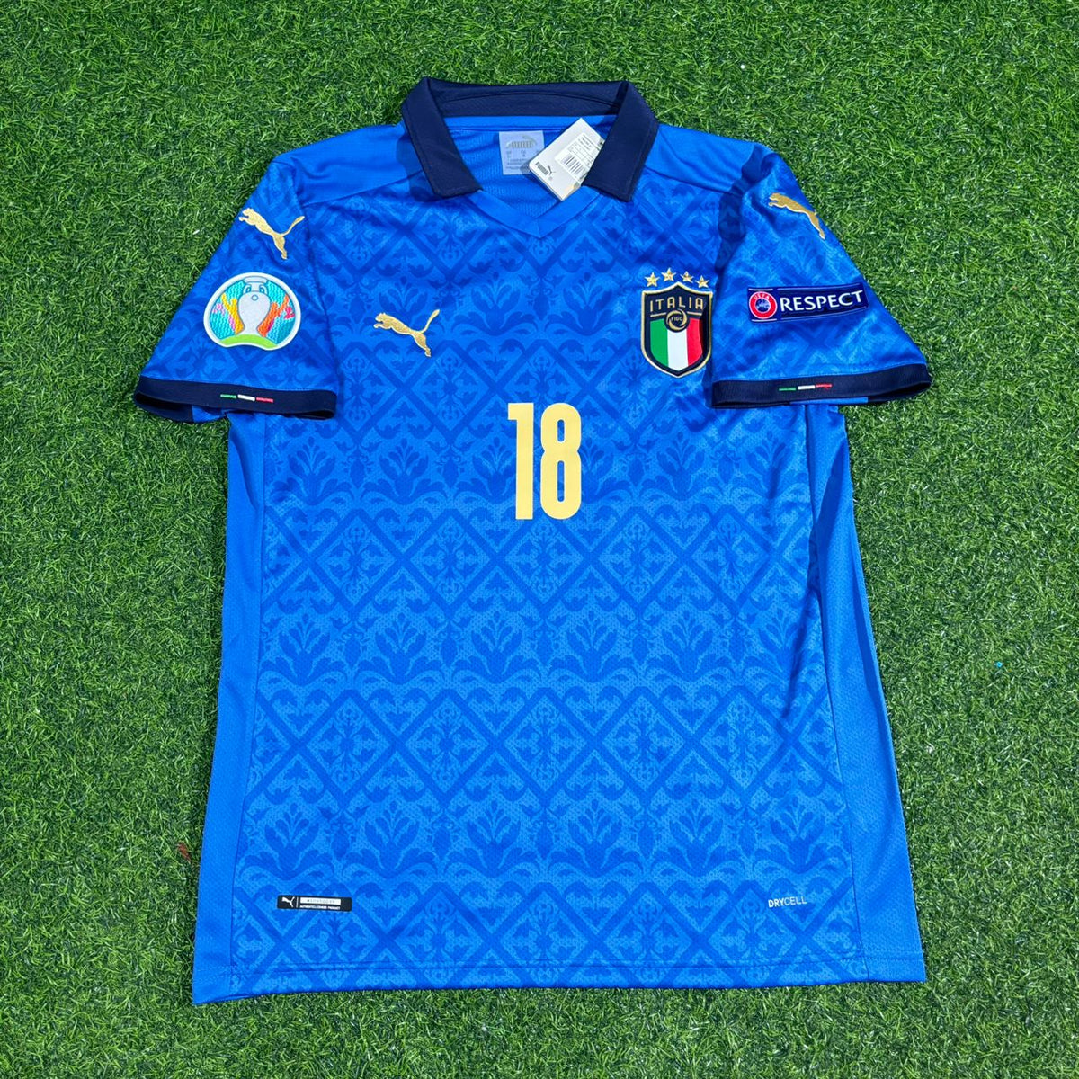 Italy EURO 2020 Final Retro Soccer Jersey – | | – Nicolò Barella #18 – Front View