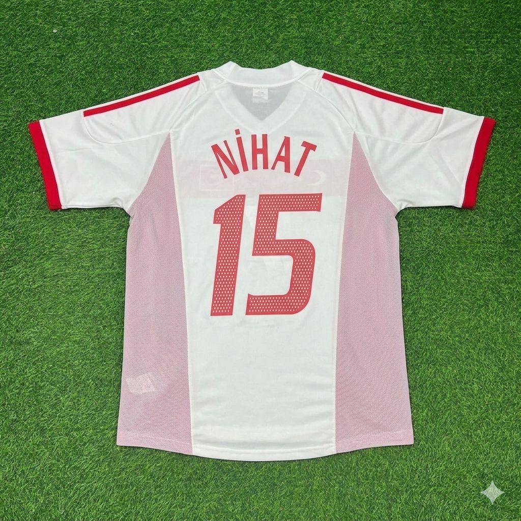 2002 Turkey Türkiye World Cup Nihat Kahveci White Retro Football Jersey – Back View