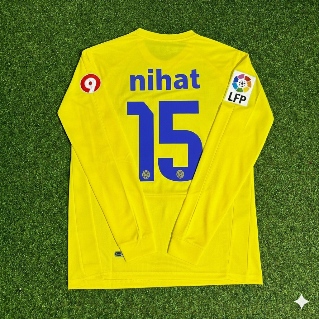 2008/09 Nihat Kahveci 15 Villarreal CF Long Sleeve Retro Football Jersey – Back View