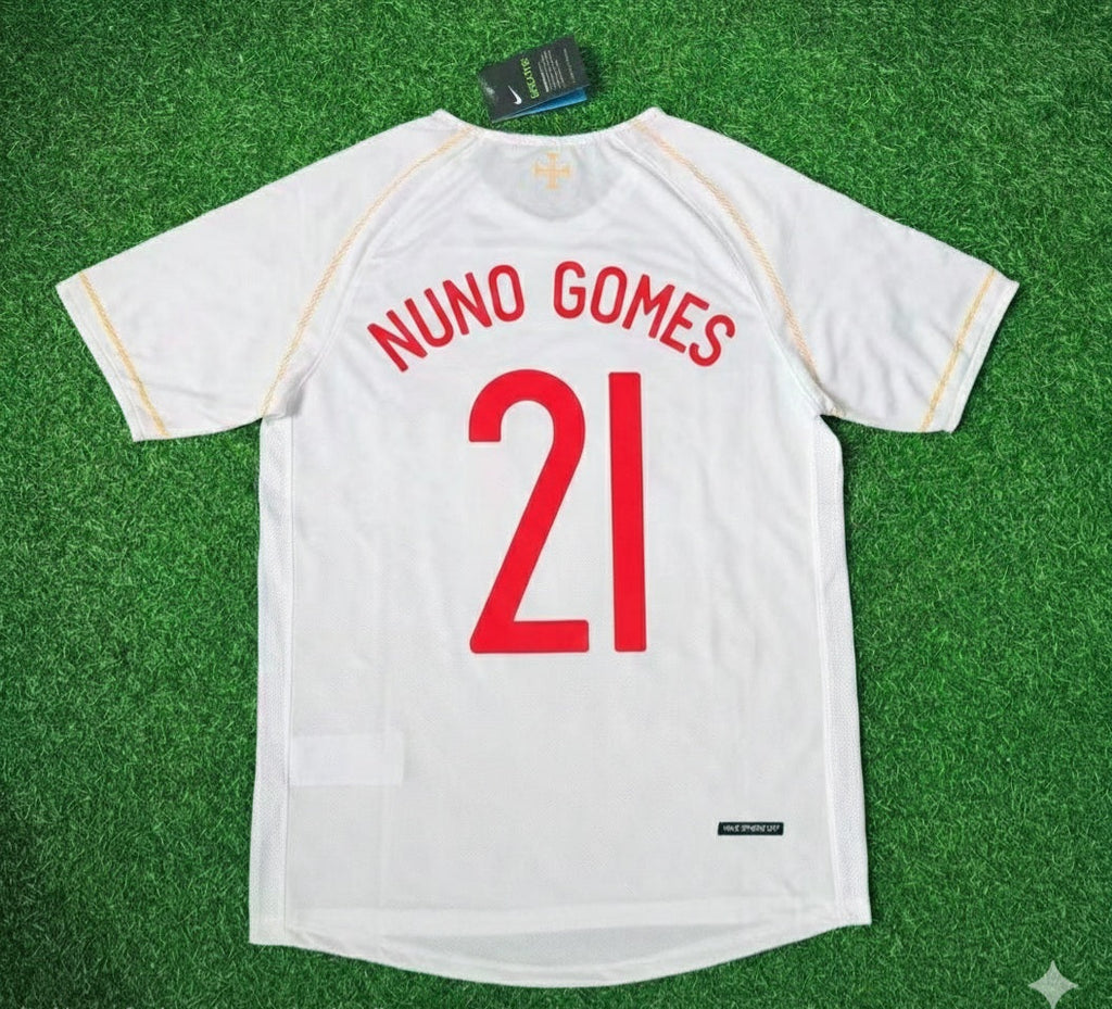 Portugal 2002 Retro White Debut Football Jersey – Nuno Gomes – Back View