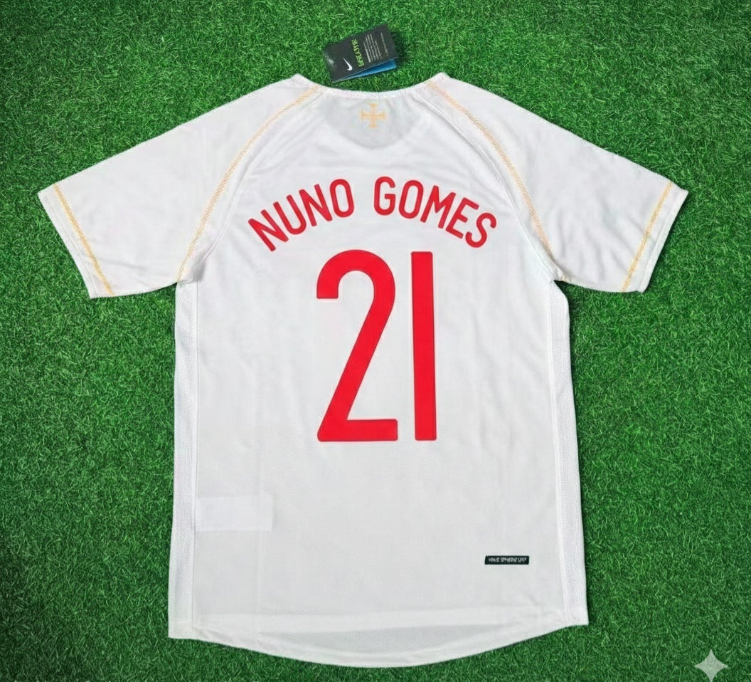 Portugal 2002 Retro White Debut Football Jersey – Nuno Gomes – Back View