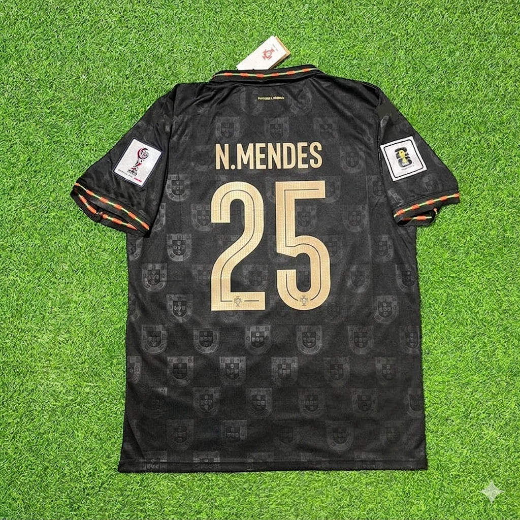 Nuno Mendes #25 Portugal 2026 World Cup Black Football Jersey – Back View