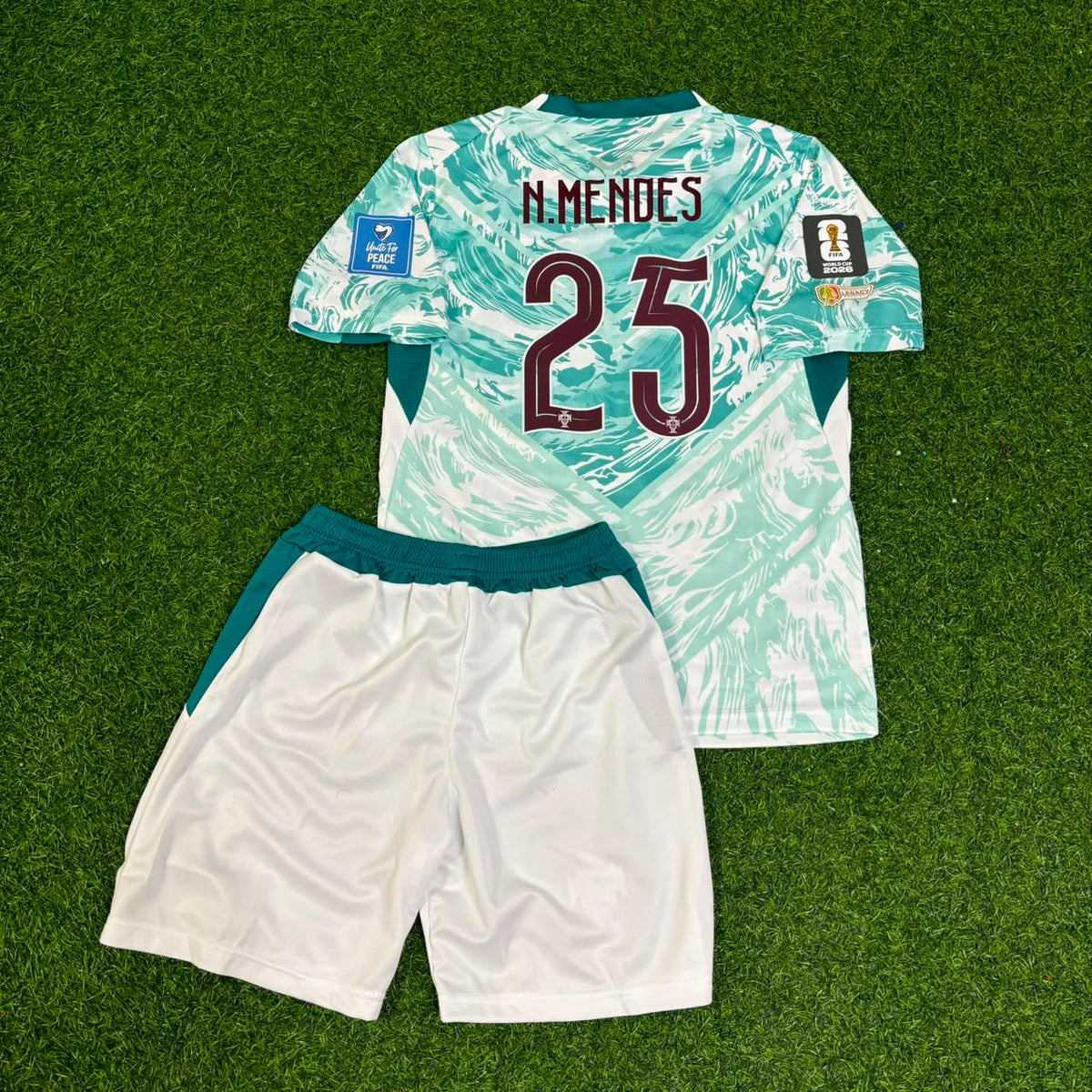 2026 Portugal World Cup Nuno Mendes White Away Kids Football Jersey – Back View