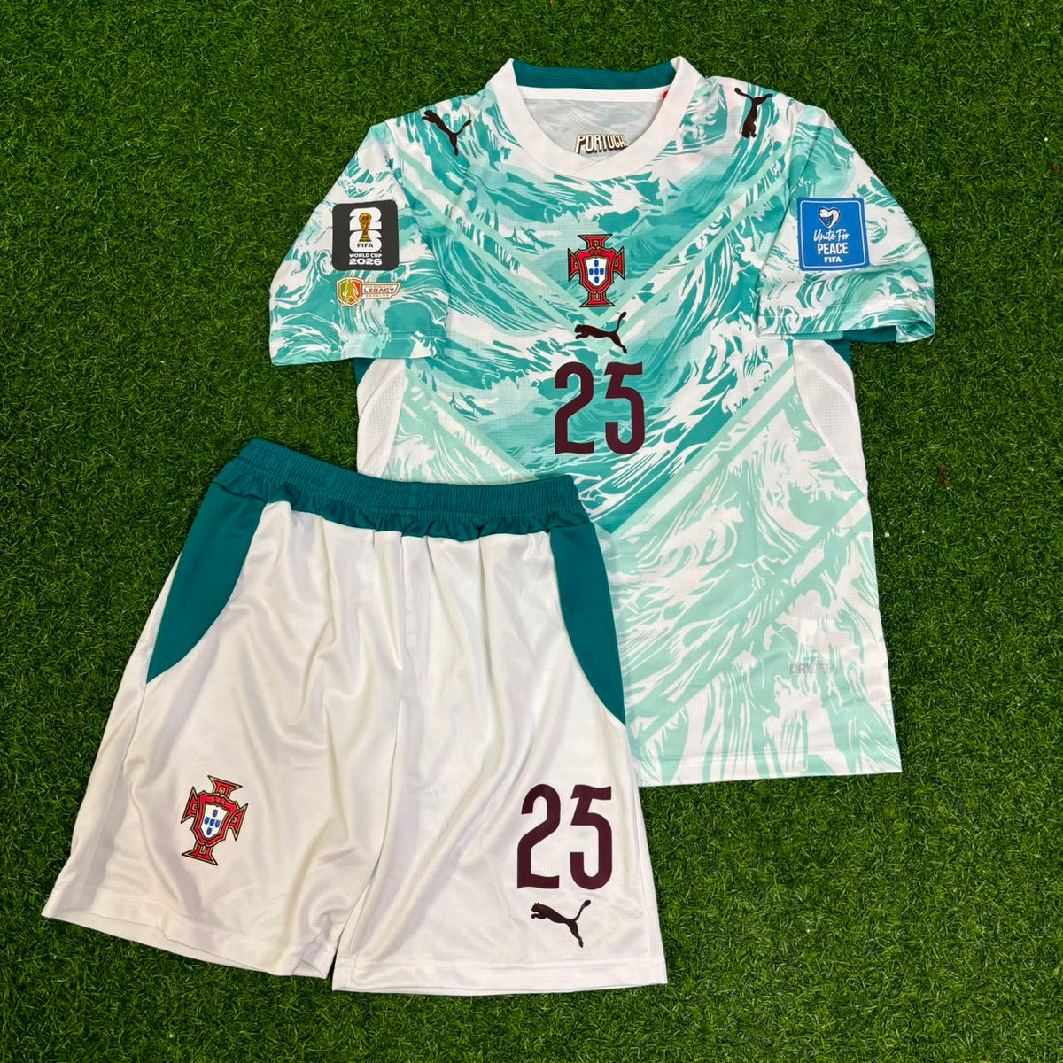 2026 Portugal World Cup Nuno Mendes White Away Kids Football Jersey – Front View
