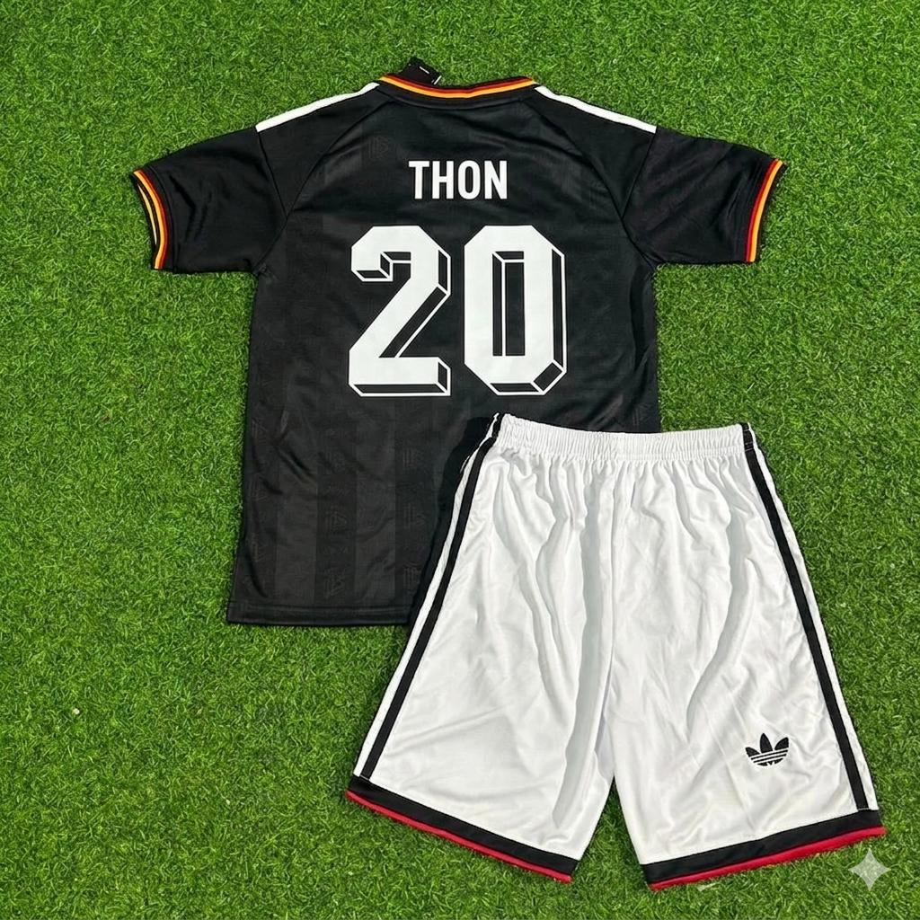 Olaf Thon Germany Black Retro Kids Football Jersey – Back View