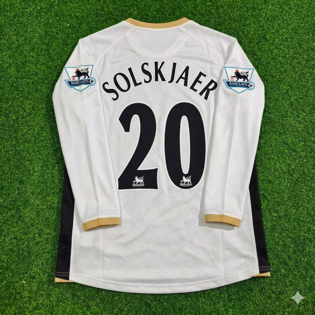 2006/07 Ole Gunnar Solskjær #20 Manchester United White Retro Long Sleeve Football Jersey – Back View