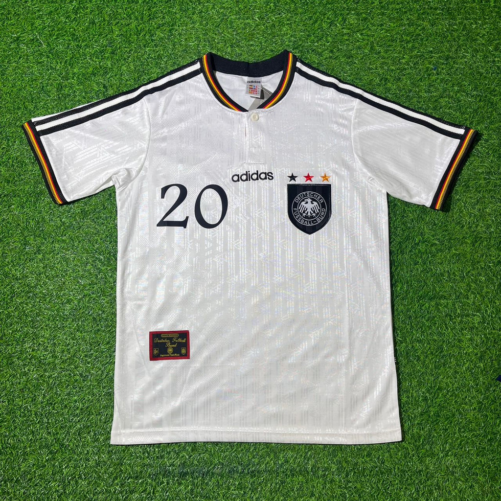 1996 Oliver Bierhoff Deutschland EM Finale Germany Heim Retro Fußballtrikot Set Jersey – Front View