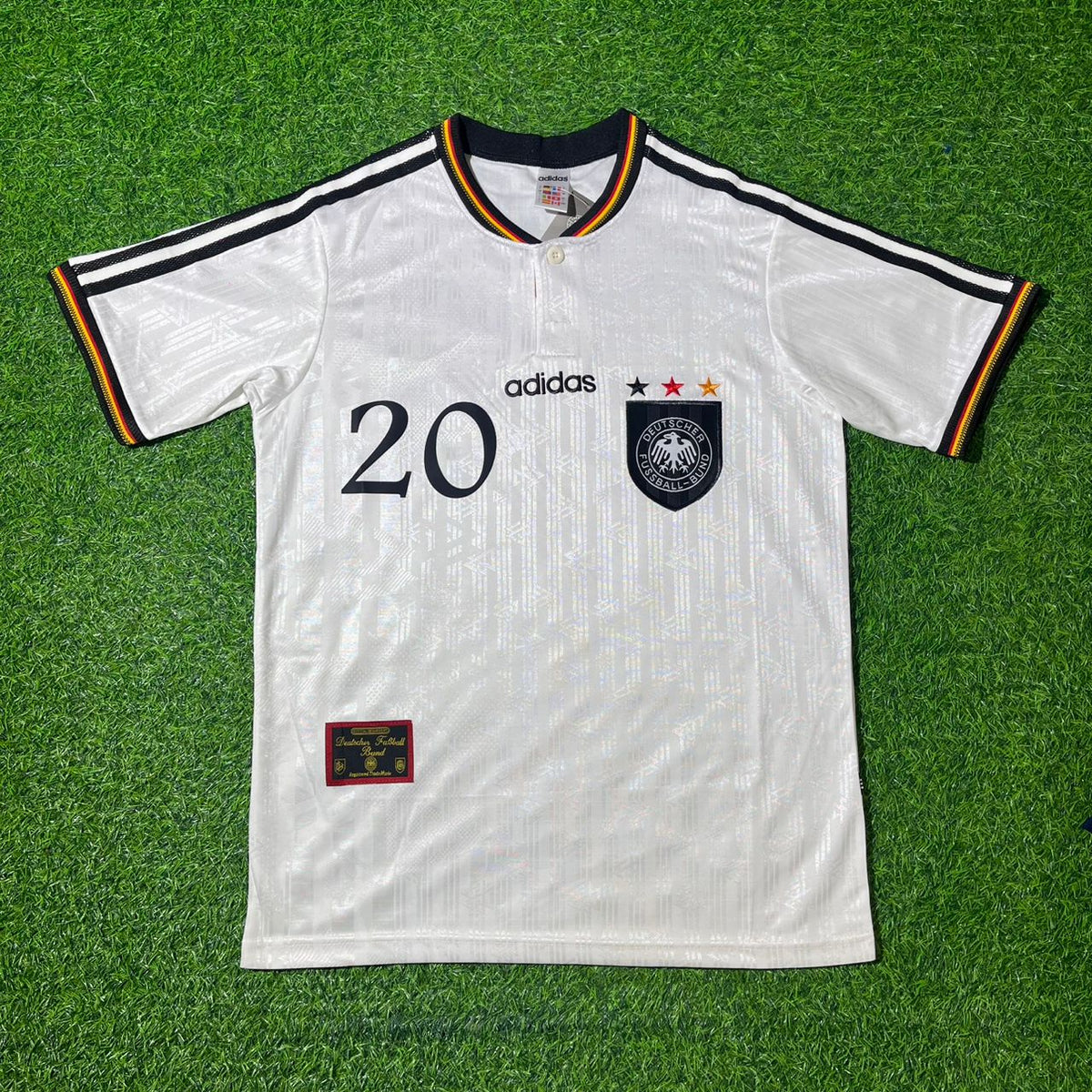 1996 Oliver Bierhoff Deutschland EM Finale Germany Heim Retro Fußballtrikot Set Jersey – Front View