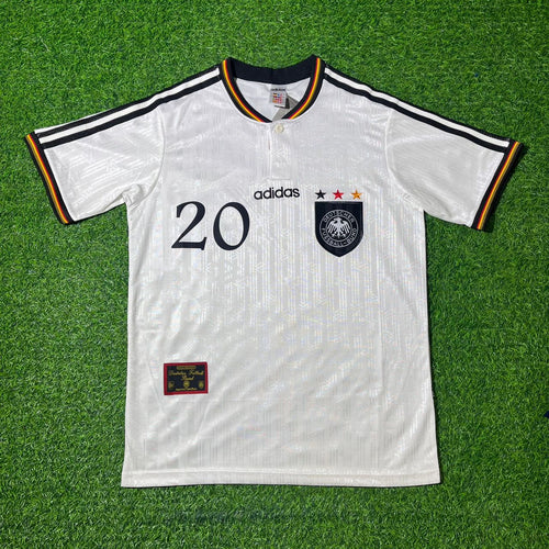 1996 Deutschland EM Finale Germany Home Retro Football Jersey Set – Oliver Bierhoff – Front View
