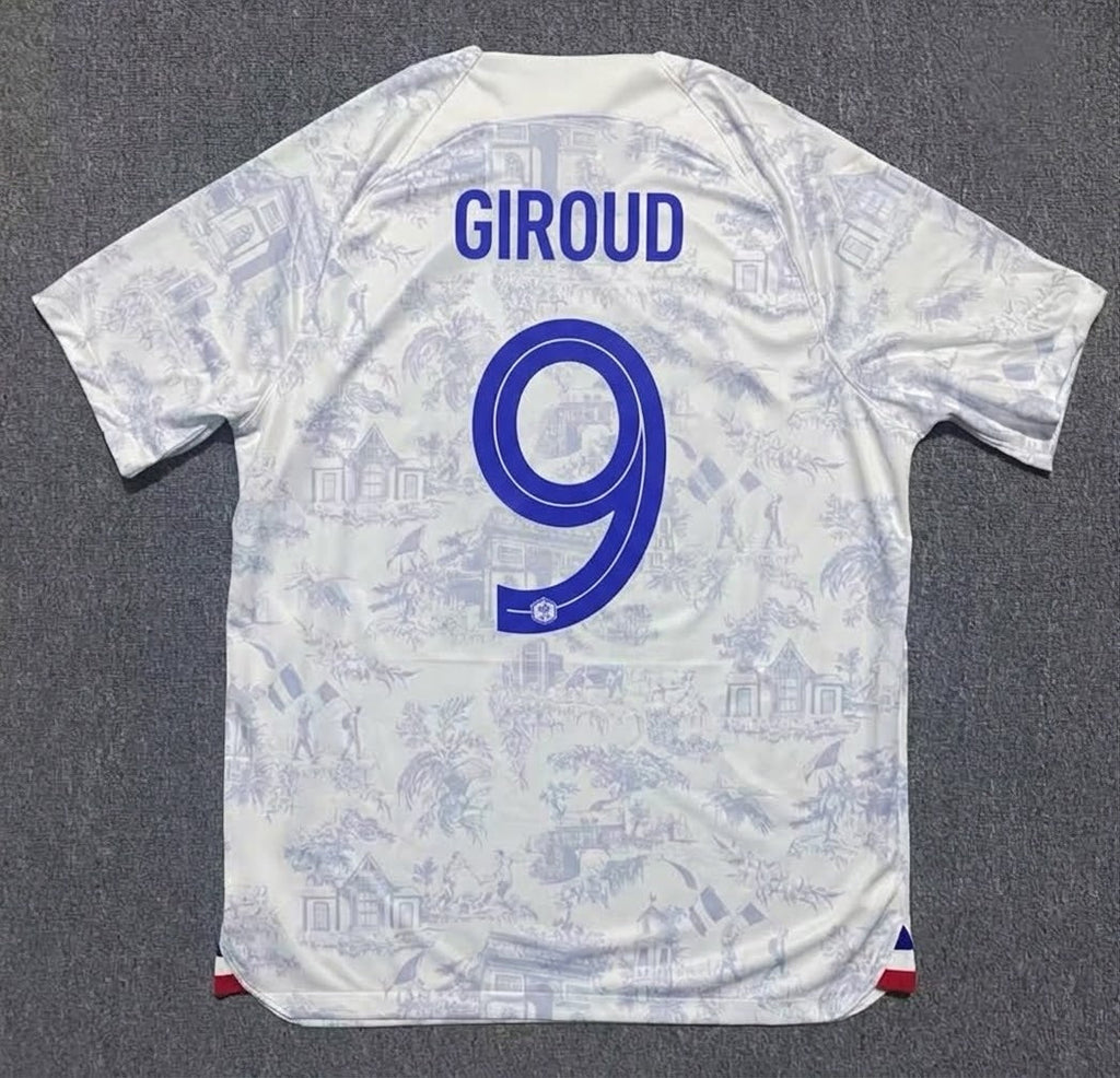 Olivier Giroud #9 France 2022 World Cup Away Retro Jersey – Back View