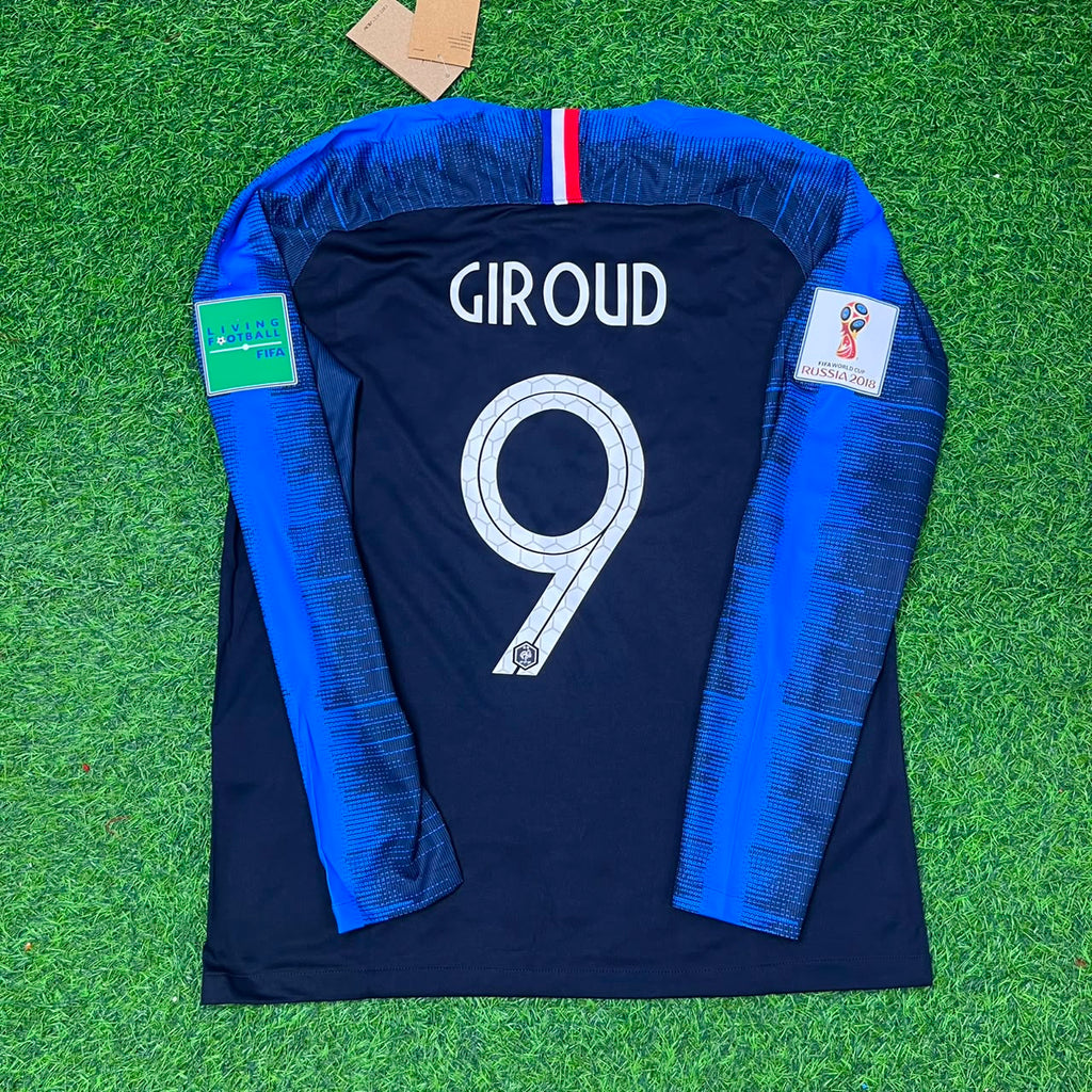 France 2018 World Cup Final Long Sleeve Retro Football Jersey – Olivier Giroud – Back View