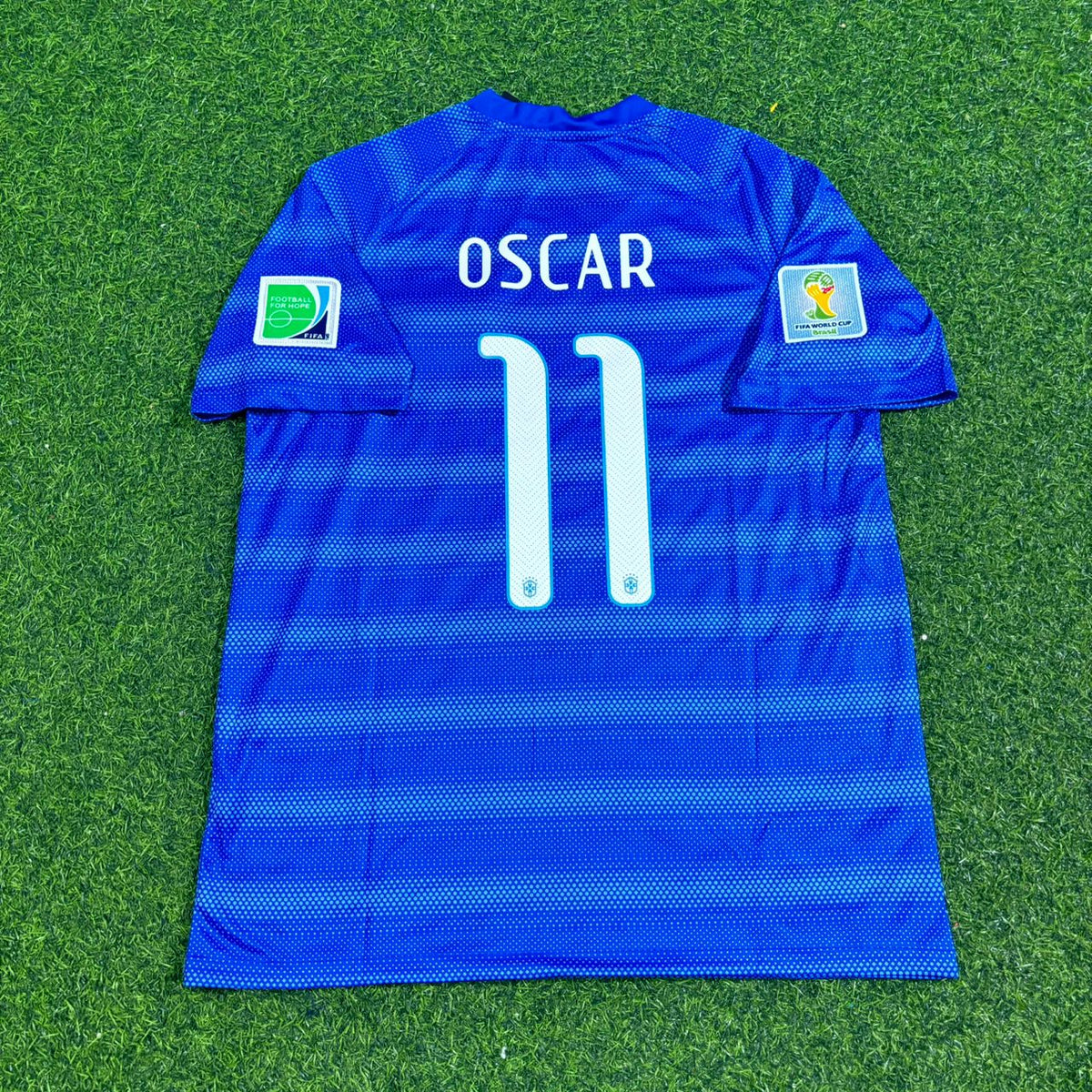 Brazil 2014 World Cup Retro Blue Jersey – Oscar 11- – Back View