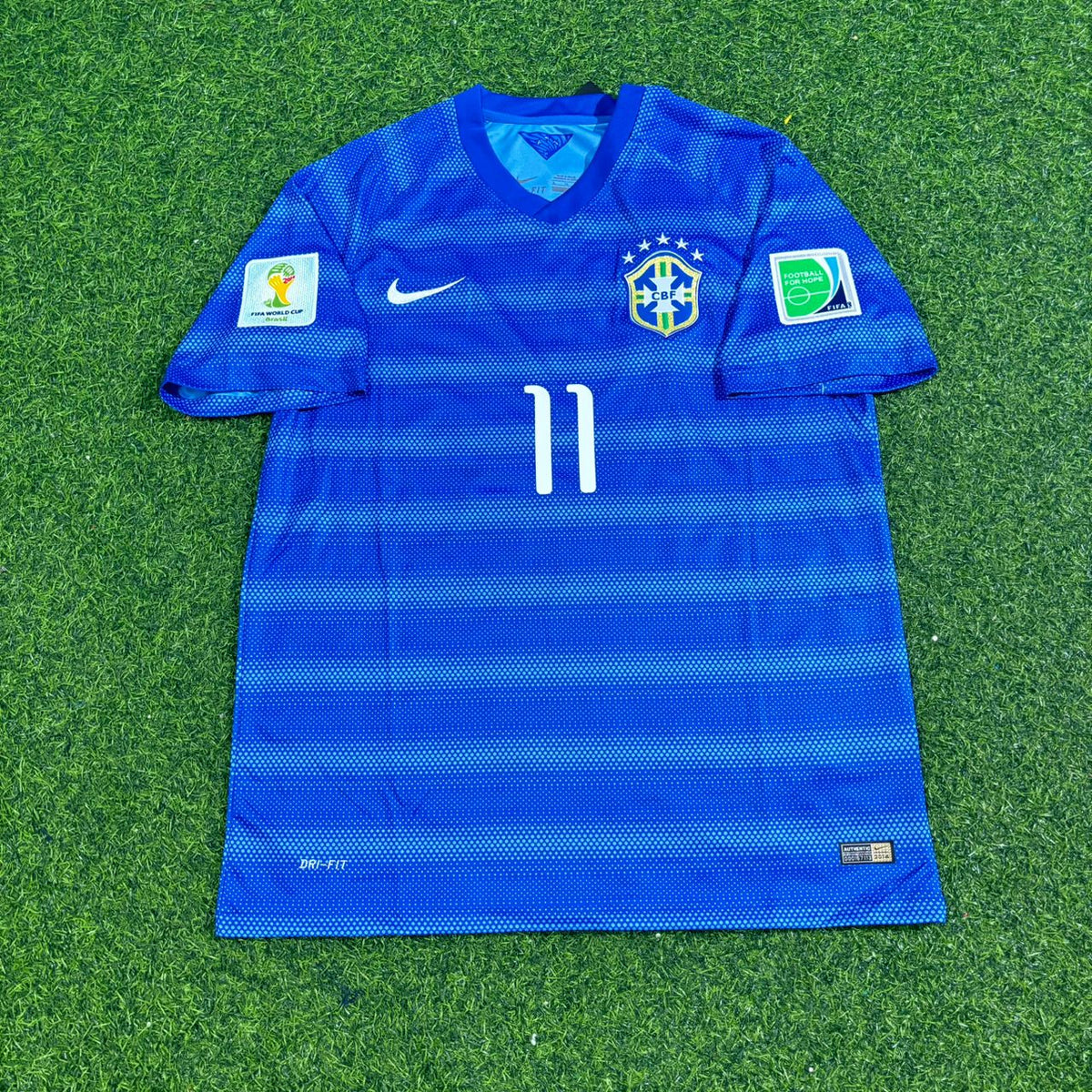 Brazil 2014 World Cup Retro Blue Jersey – Oscar 11- – Front View